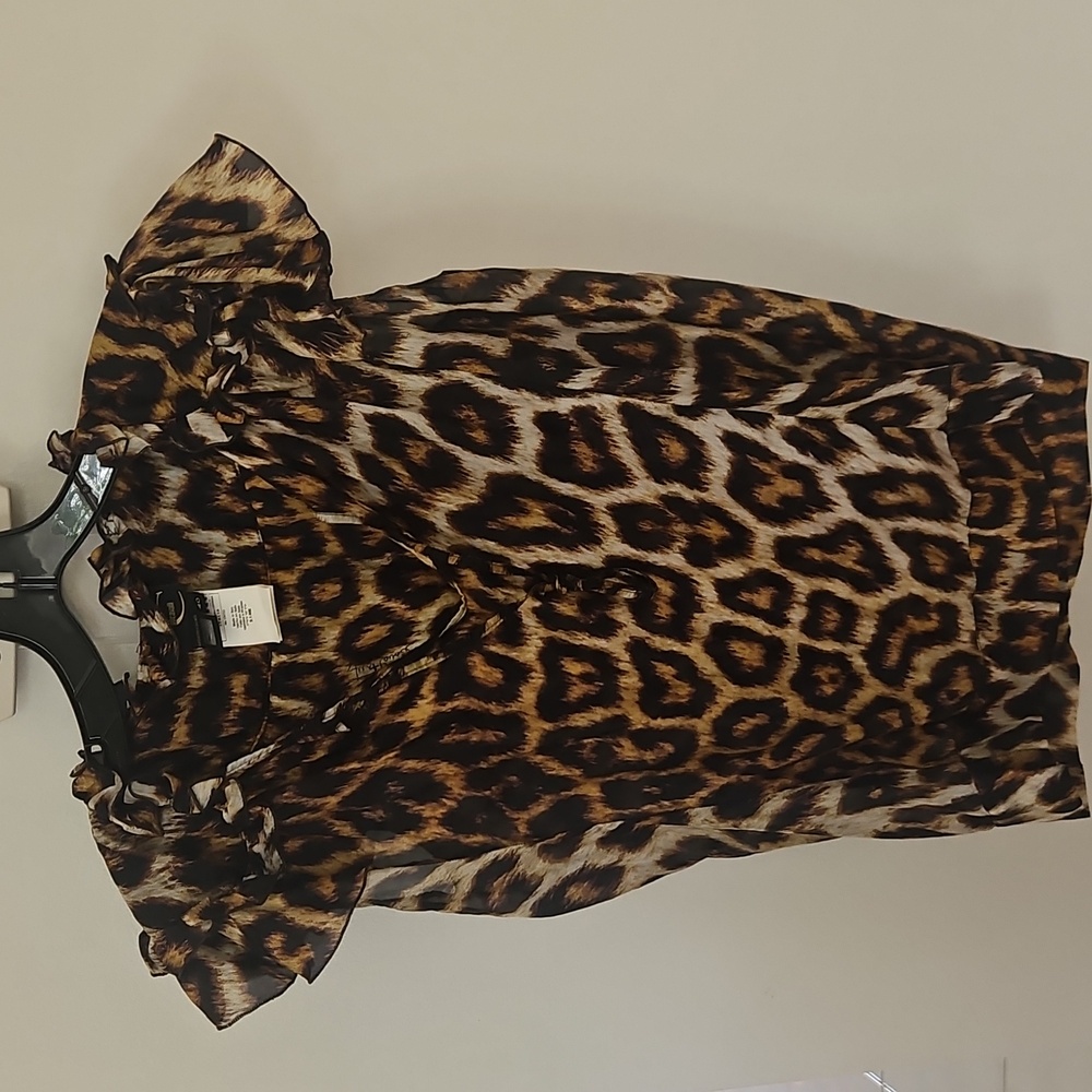 Roberto Cavalli Brown and Black Leopard Print Silk Blouse